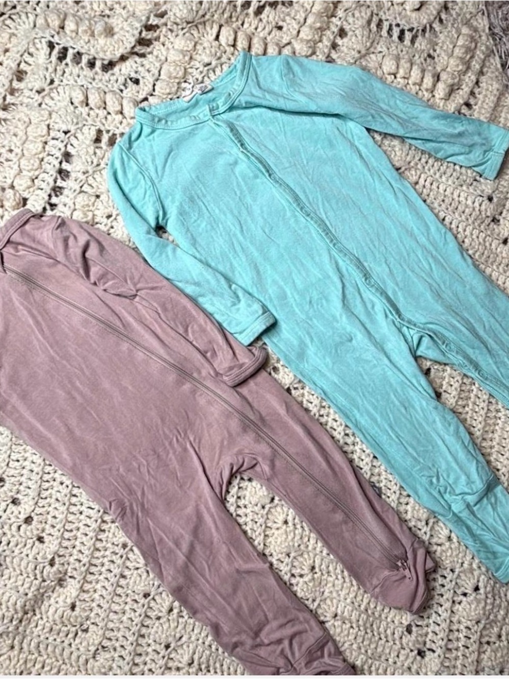 Kyte BABY Mint Teal and Dusty Mauve Zipper Footed Pajamas